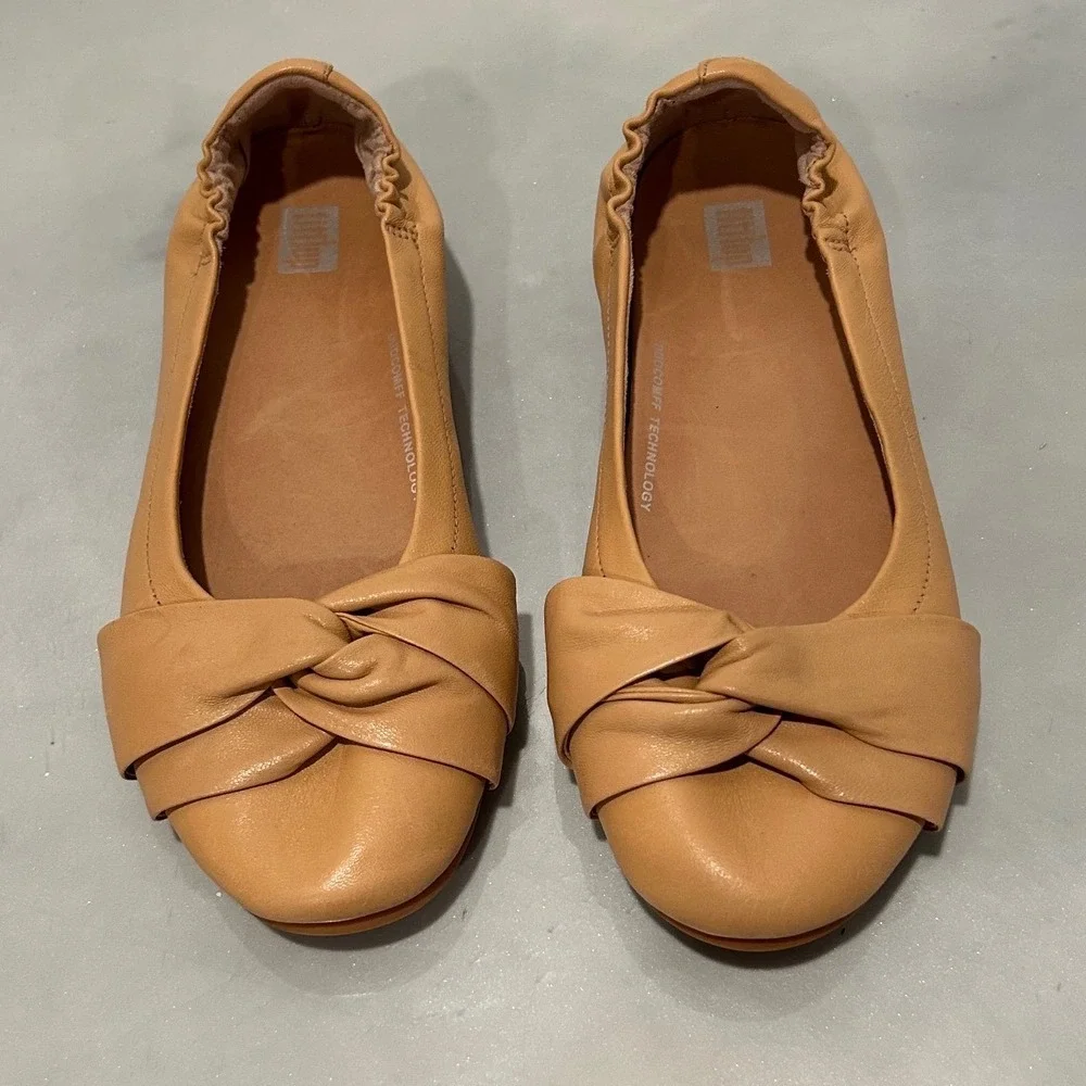FitFlop Allegro Tan Leather Knot‎ Ballet Flats Duocomff V13-668 Womens 6.5